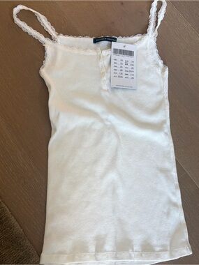 Brandy Melville Ivory Ribbed Lace-Edge Tank